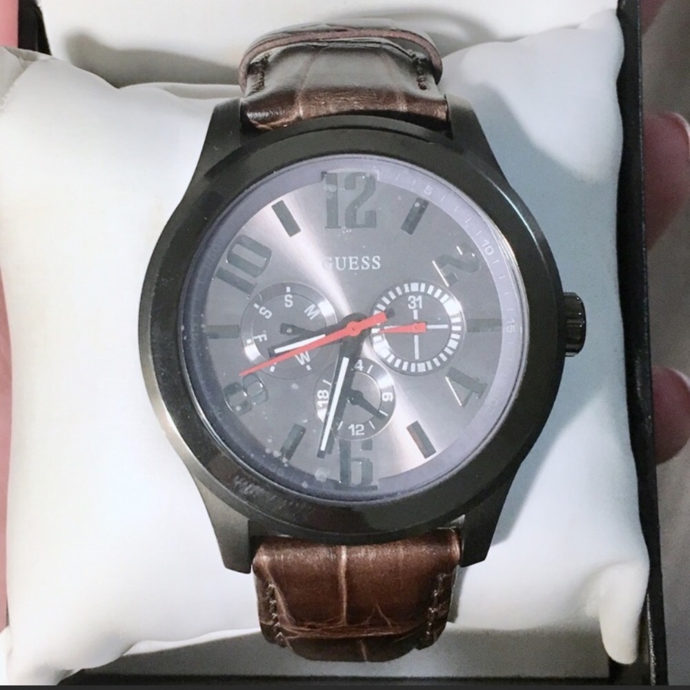 Guess Steel Watch (Leather Band)